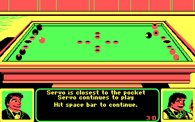 Rack 'Em IBM PC/Compatibles Screenshot: Player one is closest to the pocket...
