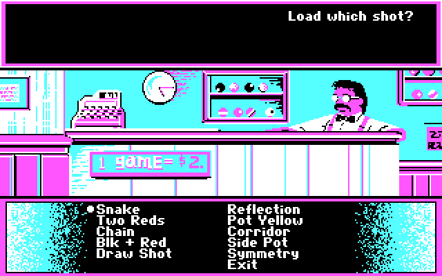 Rack 'Em IBM PC/Compatibles Screenshot: There are a variety of trick shots you can attempt.