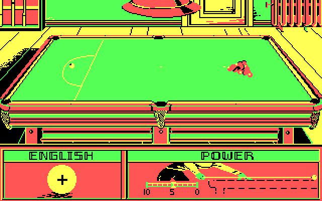 Rack 'Em IBM PC/Compatibles Screenshot:  You can adjust the amount of english and power of the shot.