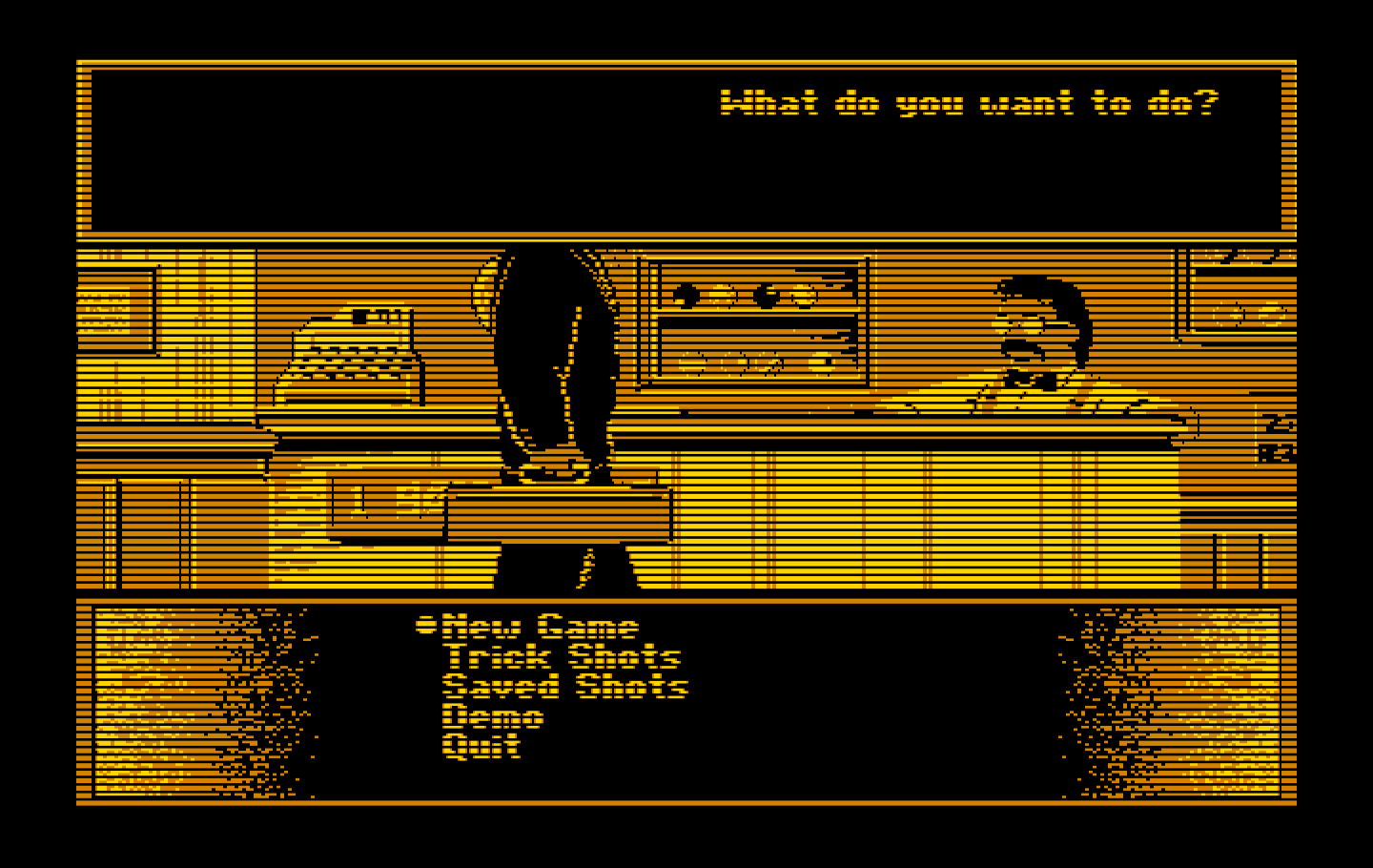 Rack 'Em IBM PC/Compatibles Screenshot: The main menu.