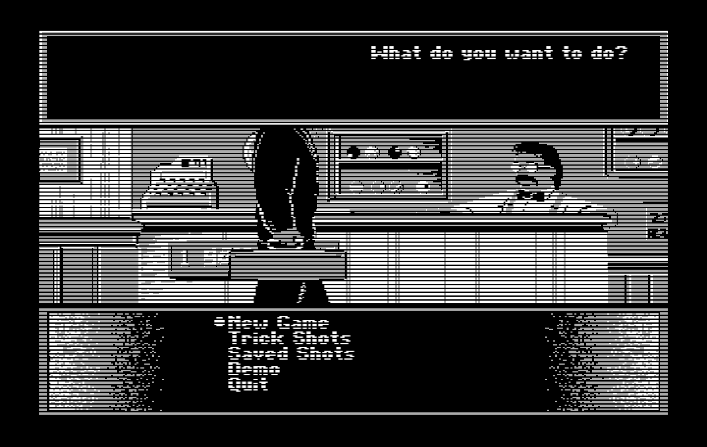 Rack 'Em IBM PC/Compatibles Screenshot: The main menu.