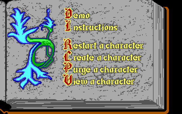 Questron II IBM PC/Compatibles Screenshot: The main menu.