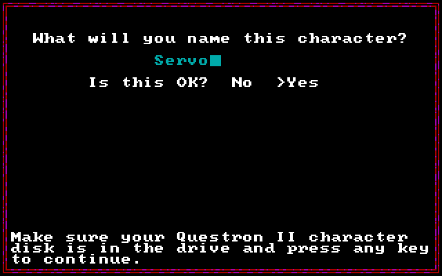 Questron II IBM PC/Compatibles Screenshot: Creating a character.