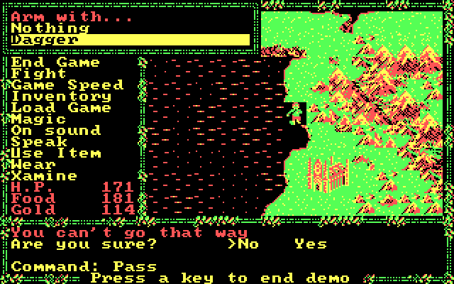 Questron II IBM PC/Compatibles Screenshot: Arming yourself with some weapons...