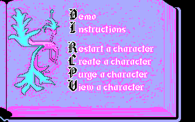 Questron II IBM PC/Compatibles Screenshot: The main menu.