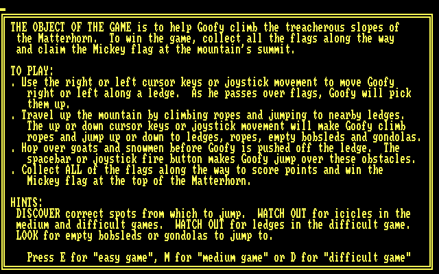 Matterhorn Screamer! IBM PC/Compatibles Screenshot: Game instructions.