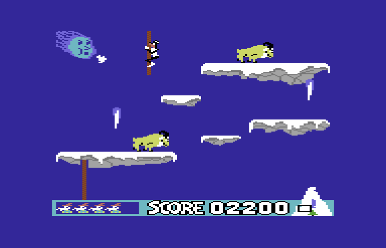 Matterhorn Screamer! Commodore 64 Screenshot: I have all of the flags, so now it's time to climb up again...