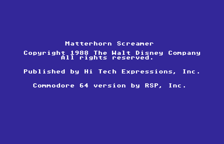 Matterhorn Screamer! Commodore 64 Screenshot: Copyright screen.