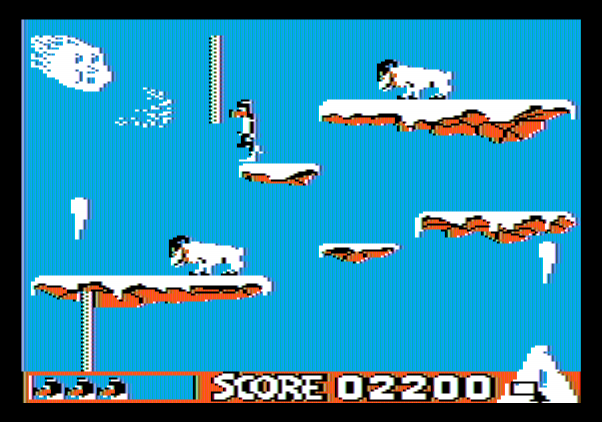 Matterhorn Screamer! Apple II Screenshot: The second screen; I got all the flags, so time to jump to the rope and climb up!