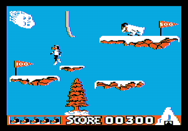 Matterhorn Screamer! Apple II Screenshot: Leaping to a platform...