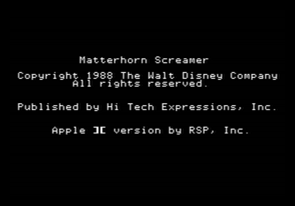 Matterhorn Screamer! Apple II Screenshot: Credits screen.