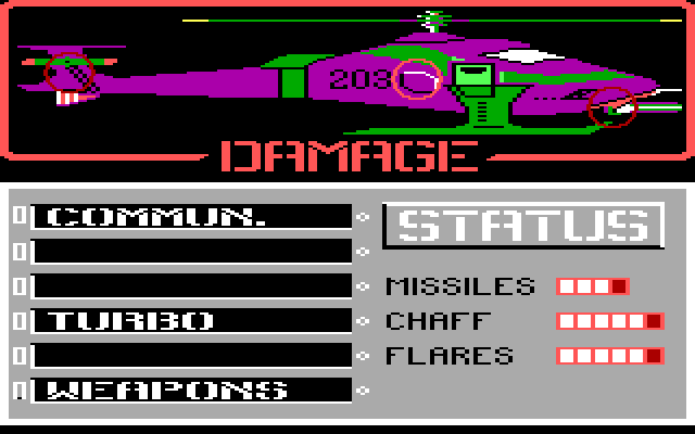 Infiltrator IBM PC/Compatibles Screenshot: Damage report.