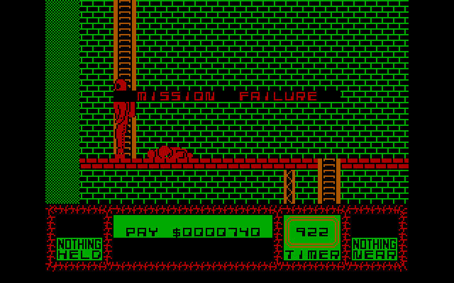 Saboteur II IBM PC/Compatibles Screenshot: Game over.