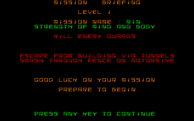 Saboteur II IBM PC/Compatibles Screenshot: Mission overview.