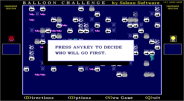Balloon Challenge IBM PC/Compatibles Screenshot: Randomly selecting which player goes first.