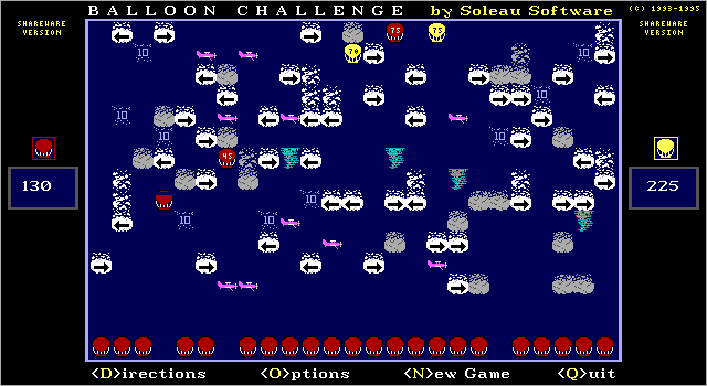 Balloon Challenge IBM PC/Compatibles Screenshot: Playing the game; it is the red player's turn.