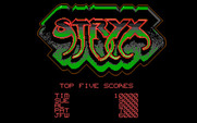Stryx for IBM PC/Compatibles - Title and top scores.