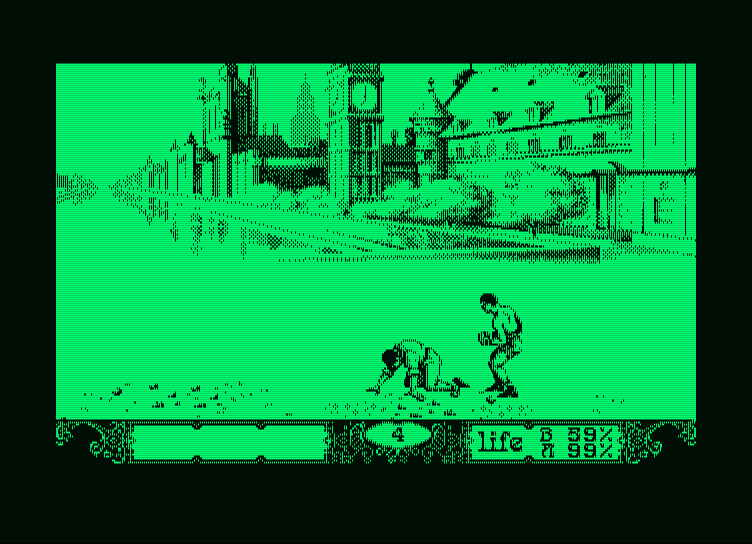 Bob Winner Amstrad PCW Screenshot: Ouch, I'm knocked down again...