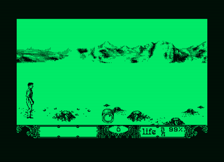 Bob Winner Amstrad PCW Screenshot: Don't get knocked over by the rolling barrel...