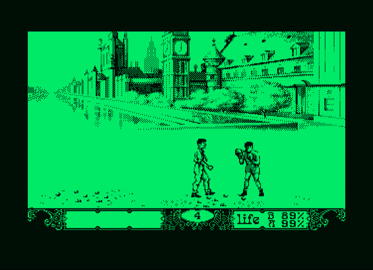 Bob Winner Amstrad PCW Screenshot: Another fight about to start...