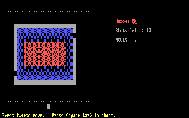 Set the Hostages Free IBM PC/Compatibles Screenshot: Playing the game; shoot through the moving open spaces to free hostages