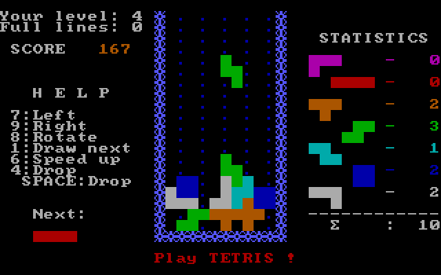 Tetris IBM PC/Compatibles Screenshot: Try to fill in spaces...