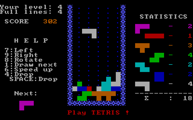 Tetris IBM PC/Compatibles Screenshot: This angled piece should fit nicely here...