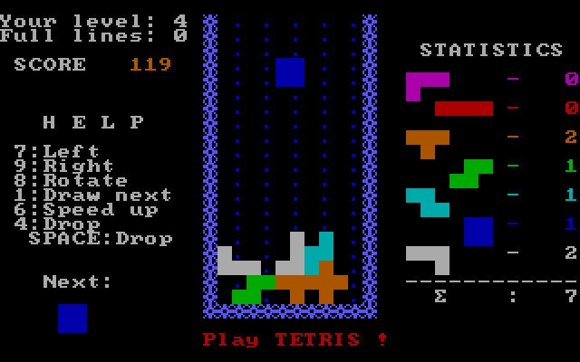Tetris IBM PC/Compatibles Screenshot: Stacking up some pieces...