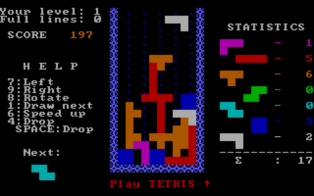 Tetris IBM PC/Compatibles Screenshot: You need to complete full lines, unlike here...
