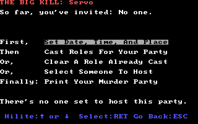 Make Your Own Murder Party IBM PC/Compatibles Screenshot: Setup some information for this party.