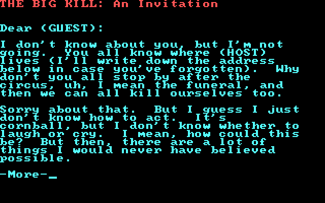 Make Your Own Murder Party IBM PC/Compatibles Screenshot: View the invitation.