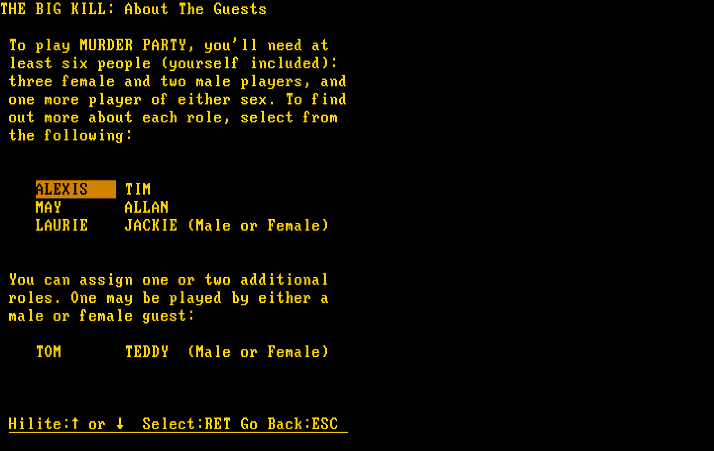 Make Your Own Murder Party IBM PC/Compatibles Screenshot: Here are the characters...