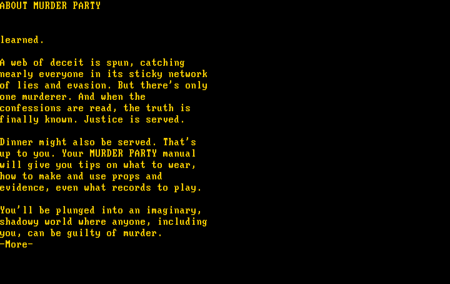 Make Your Own Murder Party IBM PC/Compatibles Screenshot: Information continued...