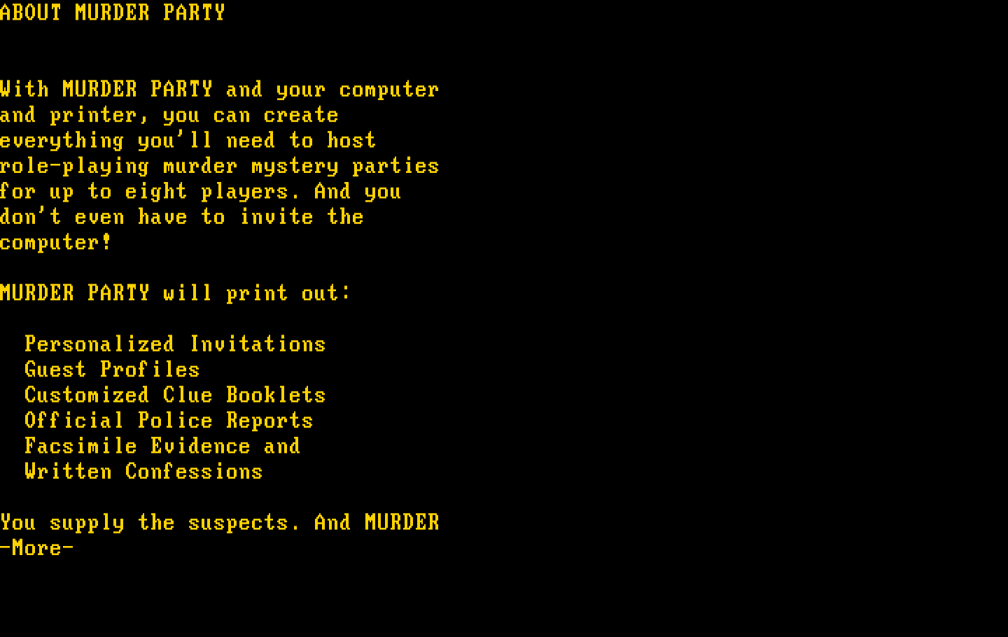 Make Your Own Murder Party IBM PC/Compatibles Screenshot: About Murder Party...