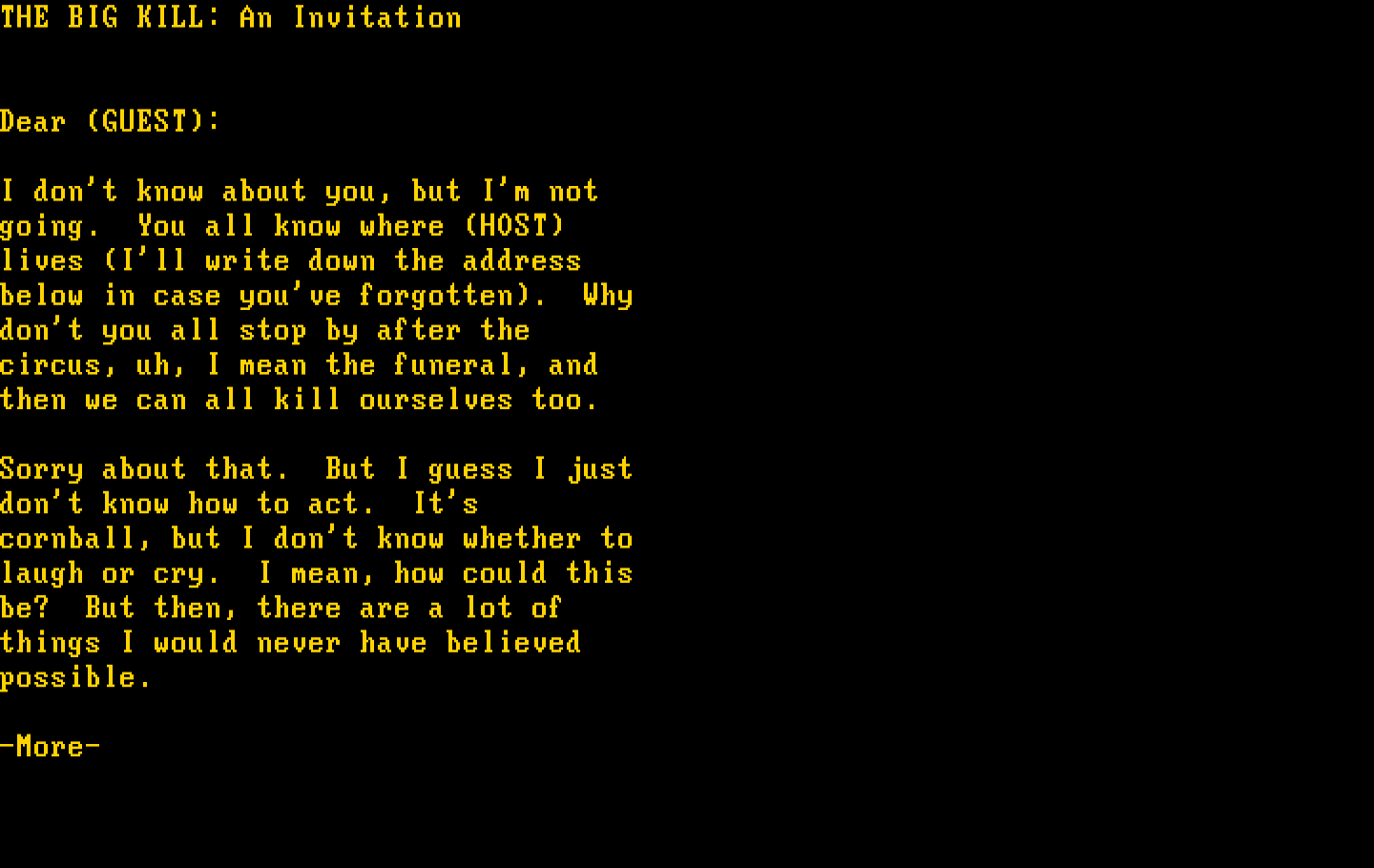 Make Your Own Murder Party IBM PC/Compatibles Screenshot: Preview what the invitation will look like.