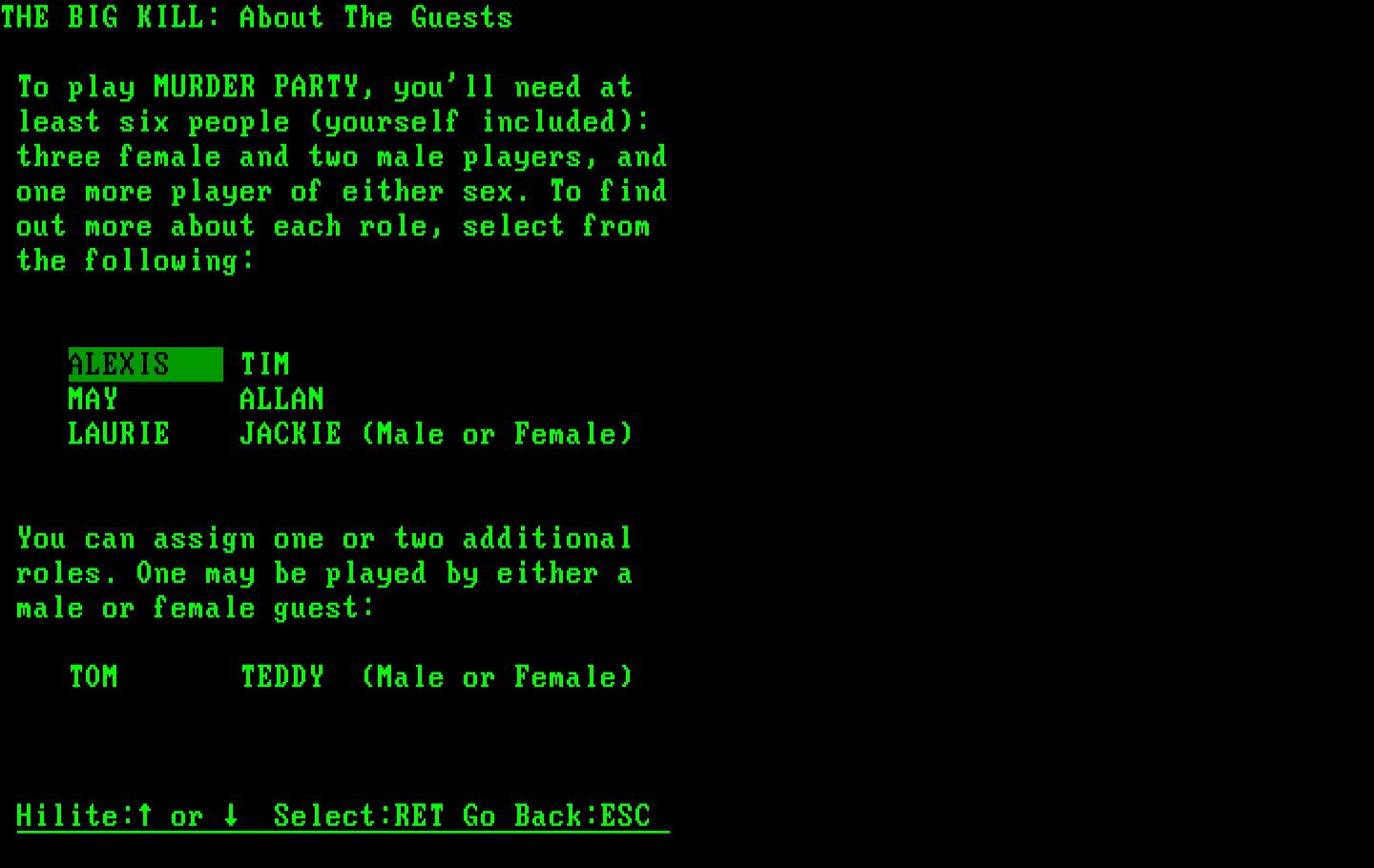 Make Your Own Murder Party IBM PC/Compatibles Screenshot: Here are the characters...
