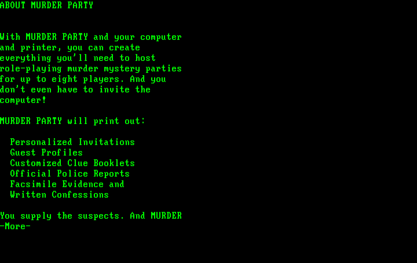 Make Your Own Murder Party IBM PC/Compatibles Screenshot: About Murder Party...