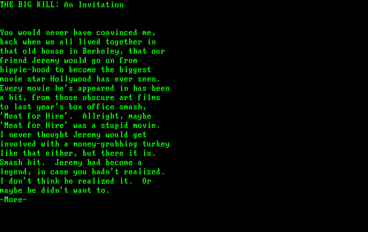 Make Your Own Murder Party IBM PC/Compatibles Screenshot: Invitation continued.