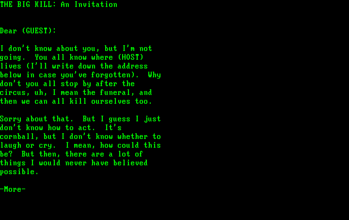 Make Your Own Murder Party IBM PC/Compatibles Screenshot: Preview what the invitation will look like.