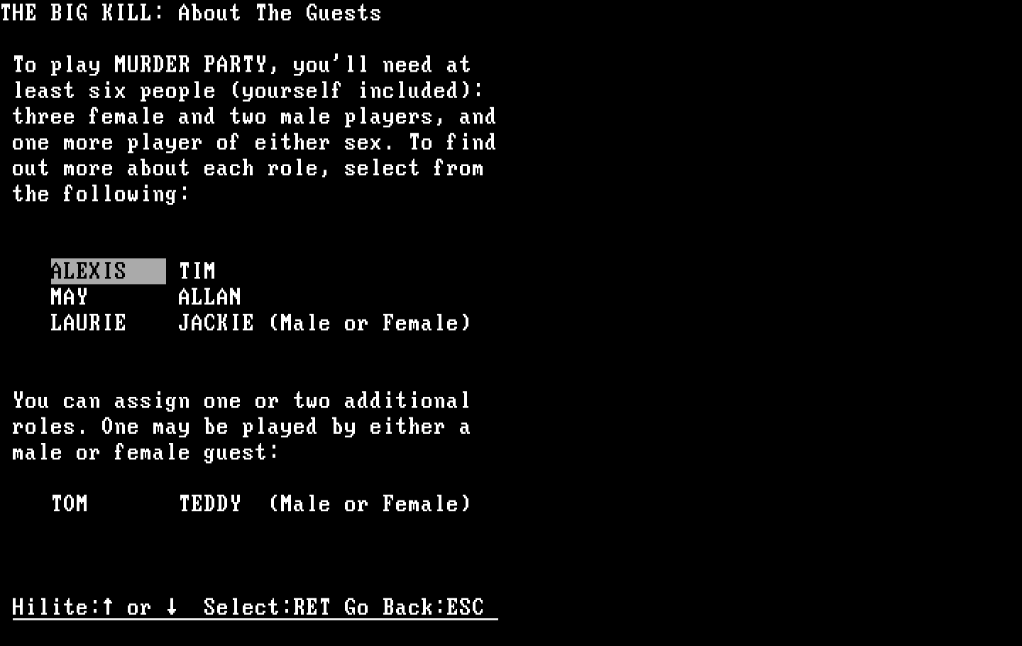 Make Your Own Murder Party IBM PC/Compatibles Screenshot: Here are the characters...