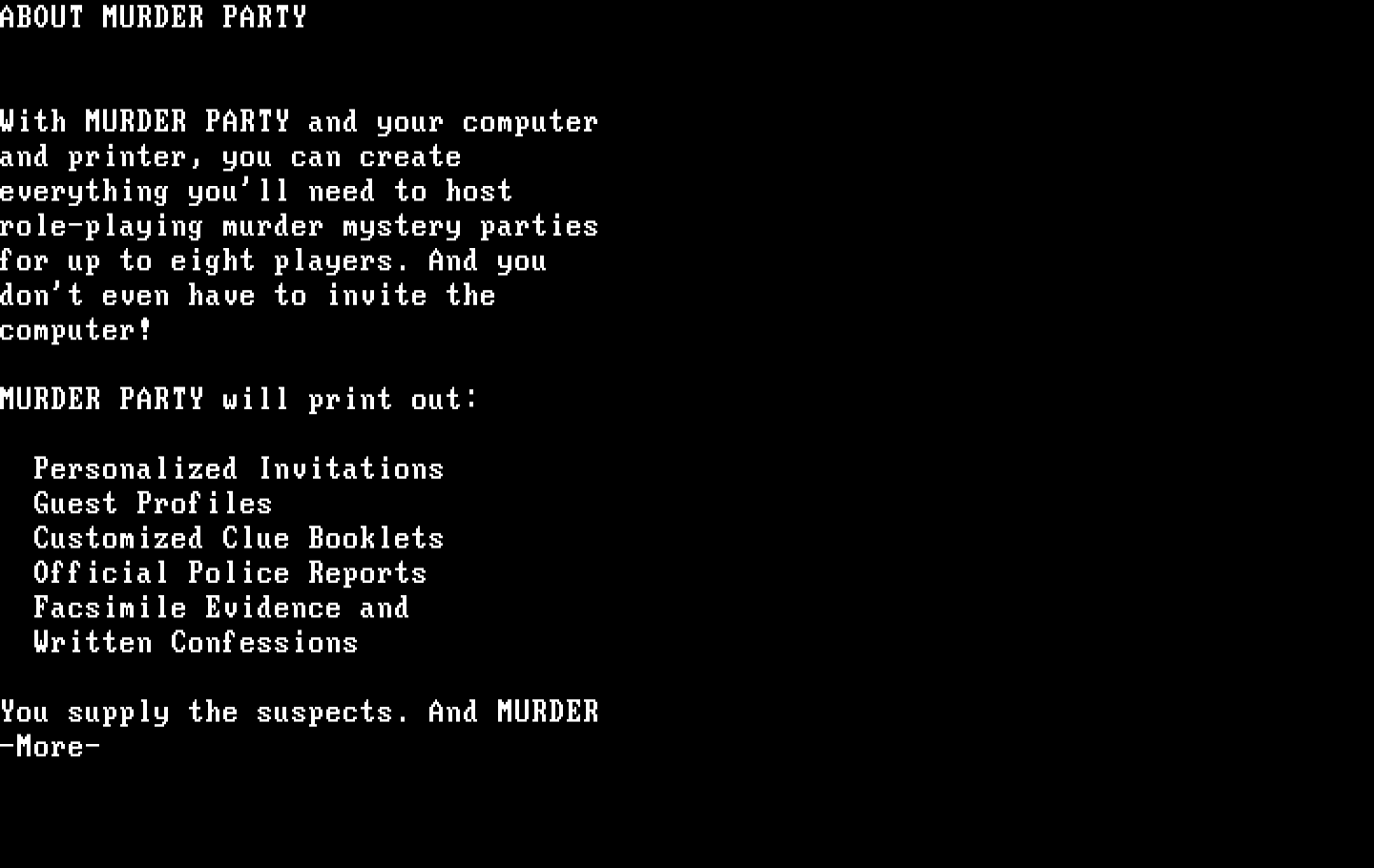 Make Your Own Murder Party IBM PC/Compatibles Screenshot: About Murder Party...