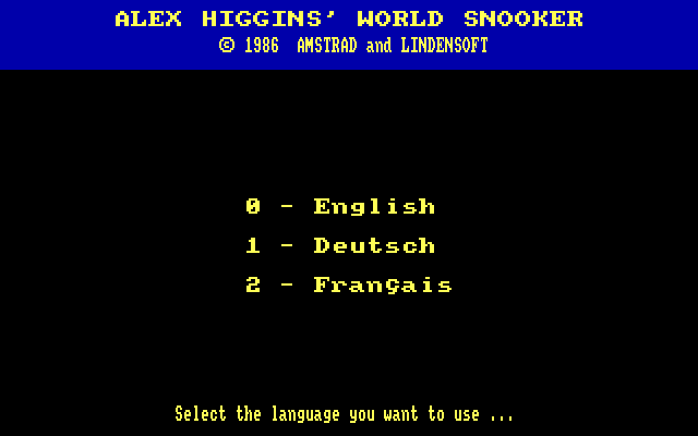 Alex Higgins' World Snooker IBM PC/Compatibles Screenshot: Select language.