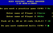 Alex Higgins' World Snooker for IBM PC/Compatibles - Setting some game options.