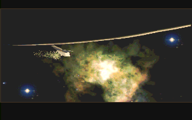 Nova 9: The Return of Gir Draxon Amiga Screenshot: The game begins as Gir Draxon's damaged craft flies through space...