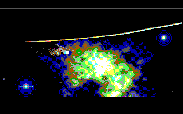 Nova 9: The Return of Gir Draxon IBM PC/Compatibles Screenshot: Gir Draxon's ship heads towards a planet.