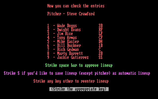 Pro Manager IBM PC/Compatibles Screenshot: Approve this lineup?