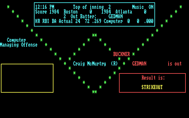 Pro Manager IBM PC/Compatibles Screenshot: A player strikes out!