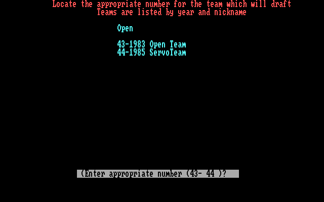 Pro Manager IBM PC/Compatibles Screenshot: Drafting players.