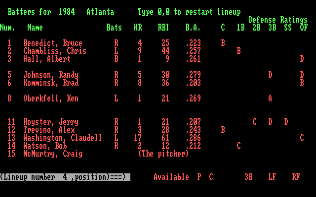 Pro Manager IBM PC/Compatibles Screenshot: Allowing the computer to automatically select a lineup...