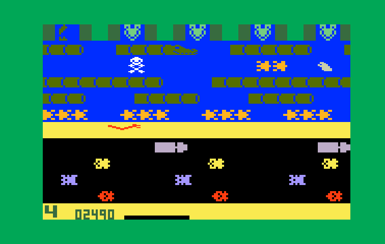 Frogger Intellivision Screenshot: Don't fall in the water!